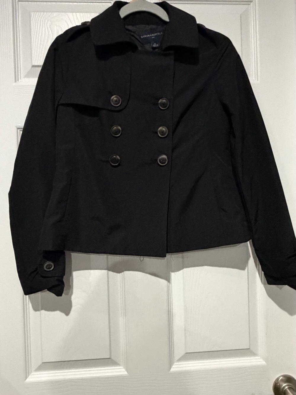 Banana Republic Black Double-Breasted Cropped Pea Coat